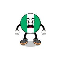 nigeria flag cartoon illustration with angry expression vector