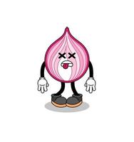 sliced onion mascot illustration is dead vector