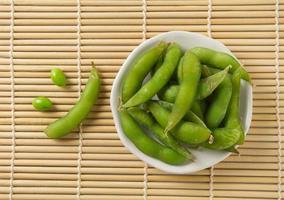 Japanese boiled green soybeans  edamame photo