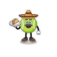 caricatura de personaje de pelota de tenis como chef mexicano vector