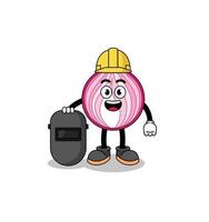 Mascot of sliced onion as a welder vector