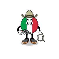 mascota del personaje de la bandera de italia como un vaquero vector