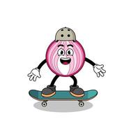 sliced onion mascot playing a skateboard vector