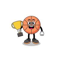 mascota de dibujos animados de baloncesto sosteniendo un trofeo vector