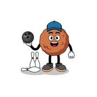 Mascot of meatball as a bowling player vector