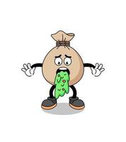 money sack mascot cartoon vomiting vector