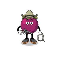 mascota de mangostán como vaquero vector