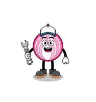 sliced onion illustration cartoon as a mechanic vector