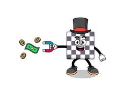 ilustración de personaje de tablero de ajedrez atrapando dinero con un imán