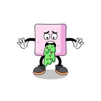 marshmallow mascot cartoon vomiting vector