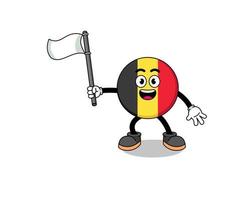 ilustración de dibujos animados de la bandera de bélgica sosteniendo una bandera blanca vector