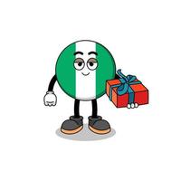 nigeria flag mascot illustration giving a gift vector