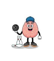 Mascot of brain as a bowling player vector