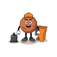 Illustration of meatball cartoon as a garbage collector vector