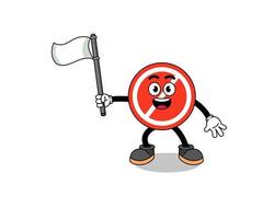 Cartoon Illustration of stop sign holding a white flag vector