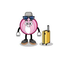 sliced onion mascot doing vacation vector