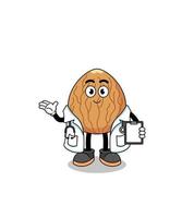 Cartoon mascot of almond doctor vector