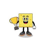 Cartoon mascot of sponge holding a trophy vector