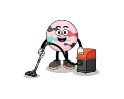 Character mascot of bath bomb holding vacuum cleaner vector