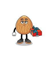 almond mascot illustration giving a gift vector