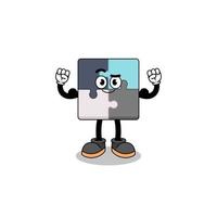 Mascot cartoon of jigsaw puzzle posing with muscle vector