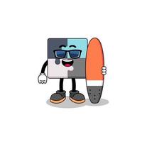 caricatura de mascota de rompecabezas como surfista vector