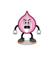 sliced onion cartoon illustration with angry expression vector