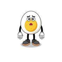 boiled egg cartoon illustration with sad face vector