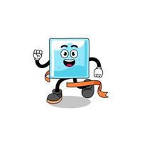 Mascot cartoon of ice block running on finish line vector