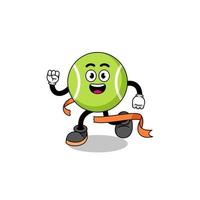 Mascot cartoon of tennis ball running on finish line vector