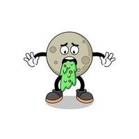 moon mascot cartoon vomiting vector