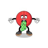 cricket ball mascot cartoon vomiting vector