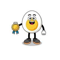 boiled egg cartoon illustration with satisfaction guaranteed medal vector