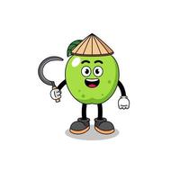 ilustración de manzana verde como agricultor asiático vector