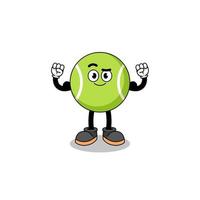 Mascot cartoon of tennis ball posing with muscle vector