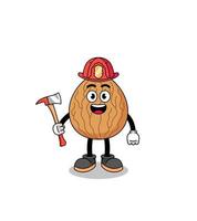 Cartoon mascot of almond firefighter vector