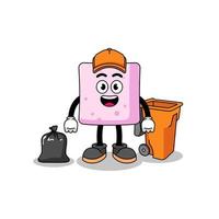 Illustration of marshmallow cartoon as a garbage collector vector