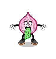 sliced onion mascot cartoon vomiting vector