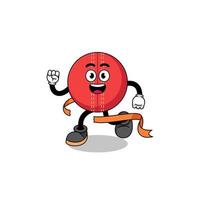 Mascot cartoon of cricket ball running on finish line vector