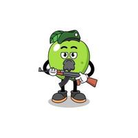 caricatura de personaje de manzana verde como fuerza especial vector