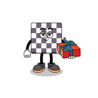 ilustración de mascota de tablero de ajedrez dando un regalo vector