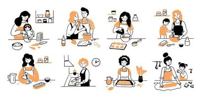 Hand drawn set of cooking people vector