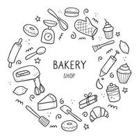 Hand drawn set of baking and cooking tools vector