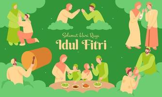 Selamat hari raya Idul Fitri is another language of happy eid mubarak in Indonesian vector