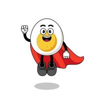 boiled egg cartoon with flying superhero vector