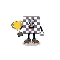 mascota de dibujos animados de tablero de ajedrez sosteniendo un trofeo vector