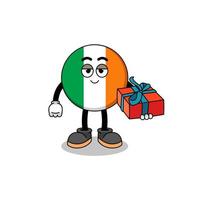 ilustración de la mascota de la bandera de irlanda dando un regalo vector