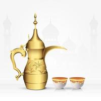 Vintage arabic tea pot and tea cup isolated on white background. 3d vector illustration