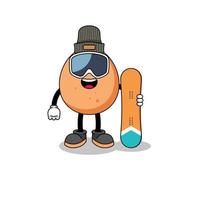 Mascot cartoon of egg snowboard player vector