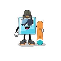 Mascot cartoon of ice block snowboard player vector